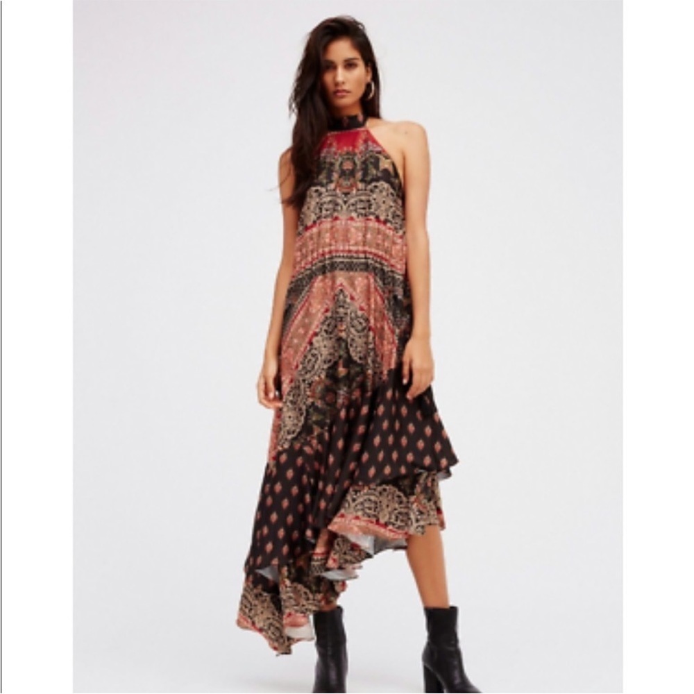 Bohemian Halter Maxi Dress - Black and Pink